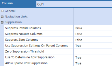 Suppression settings have a light blue heading with a list of options and drop-down menus.